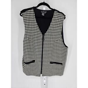 Carole Little II Women Black-White Sleeveless Full Zipper Pockets Vest Size 16W